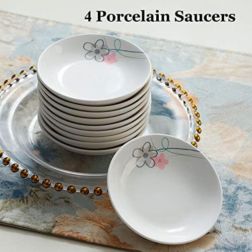4 Pack Saucer Dishes with Pink Flower Pattern, Ceramic Dipping Bowls, 4 Inch Side Dishes Sauce Dishes for Sushi Snack, Porcelain Seasoning Dishes Appetizer Plates, Snack Serving Dishes - Image 6