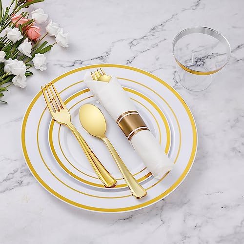 Goodluck 490 Piece Gold Plastic Dinnerware Set for 70 Guests - Image 2