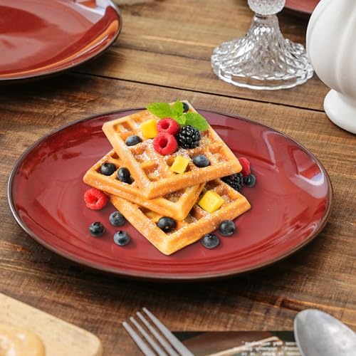 vicrays Ceramic Round Plates Set of 6 - Porcelain 8 inch Dinner Plates for Salad Dessert Appetizer Bread - Microwave Oven and Dishwasher Safe - Cherry Red - Image 5