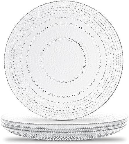 Clear Hobnail Dinner Plates Set of 4 Pressed Glass 10.5 Inch by Yungala
