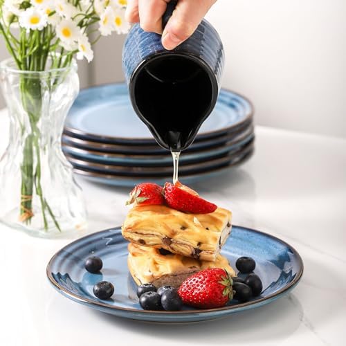 HASENSE Dessert Plates Set of 4, 8 Inch Porcelain Salad Dinner Plates Set for Kitchen, Flat Serving Dishes for Appetizer, Pasta, Side Dish, Snack, Microwave and Dishwasher Safe, Blue - Image 2