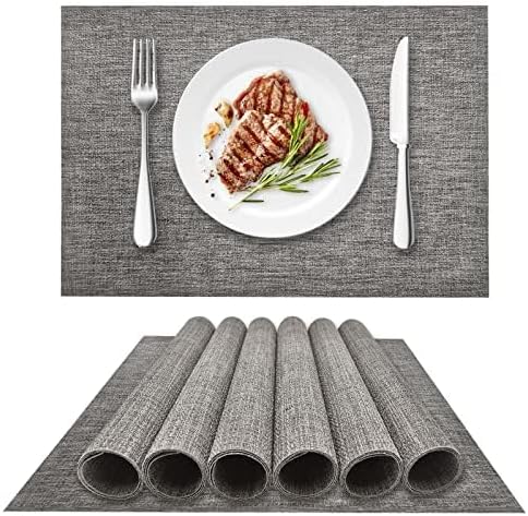 DACHUI Placemats Set of 4, Linen Look Woven Place Mats, Water Resistant, Heat Resistant, Washable, Durable Table Mats (Grey)
