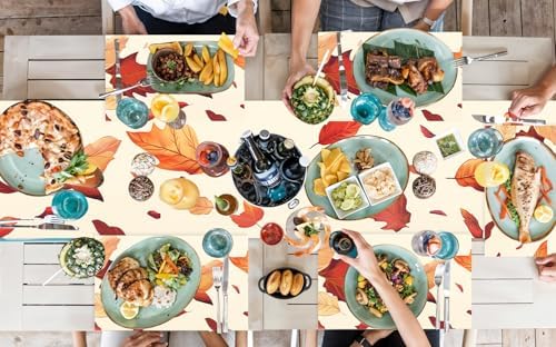 ANNA QUEEN Falling Leaves Table Runner and Placemats Set of 6, 13"x72" Table Runner with 12"x18" Placemats, Thanksgiving Autumn Leaf Dining Set for Holiday Table Decor - Image 5