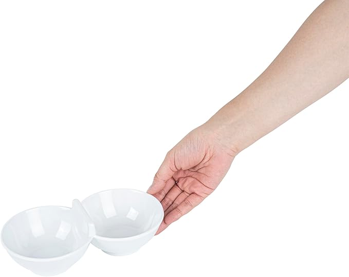 Restaurantware Voga 8.5 Ounce Divided Serving Dishes 10 Round Condiment Serving Dishes - 2 Compartments Serve Appetizers Snacks Dips Or Dressings White Melamine 2 Compartment Dishes