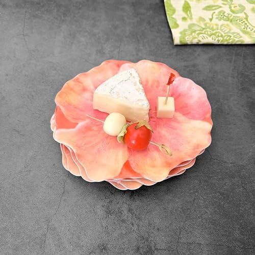 UP Tiger Lily Melamine Dessert Plates, Floral-Shaped Small Serving Plates, for Appetizer, Snacks, and Side Dishes, Red, 7.5 x 7 Inch, Set of 4 - Image 3