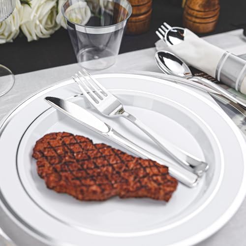 N9R 350PCS White Silver Plastic Plates, Disposable Dinnerware Set for Party - Image 4