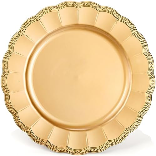 Kingrol 12 Pack 13 Inch Gold Charger Plates, Glam Dinner Chargers, Heavy Duty and Reusable Plastic Plates for Wedding Anniversary Christmas Party Table Setting - Image 2