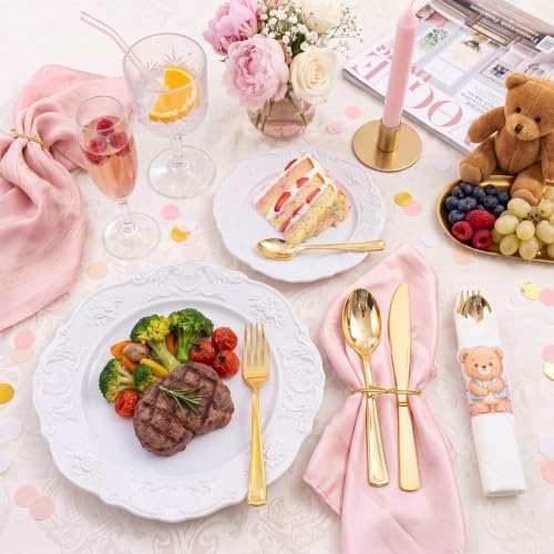 Supernal 60pack Pre Wrapped Gold Plastic Silverware and Napkin for Party - Image 6