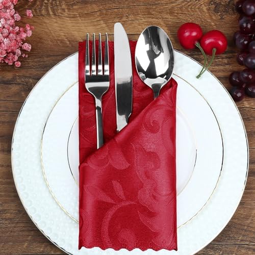 24 Pack Red Damask Satin Napkins 17 x 17 Inch - Image 2