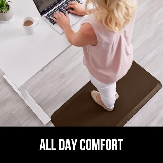 GORILLA GRIP Comfortable Cushioned Kitchen Mats for Floor, 70x24, Waterproof and Stain Resistant Soft Top, 3/4 Inch Thick Ergonomic Standing Desk Anti Fatigue Mat, Foam Supports Ankles and Feet, Brown