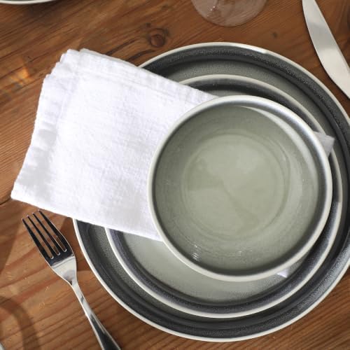 Gibson Elite Island Bay 12-Piece New Bone China Dinnerware Set Service for 4, Reactive Glaze Plates and Bowls, Dishwasher and Microwave Safe, Black and Cream - Image 6