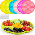 Zhehao 6 Pcs Plastic Divided Serving Trays with 60 Pcs Disposable Fork, 7 Compartments Round Chip Dip Plate, Petal Shape Platter, 10.6'' Snacks Serving Dish for Party Candy Nuts Fruits (Bright Color) by Zhehao