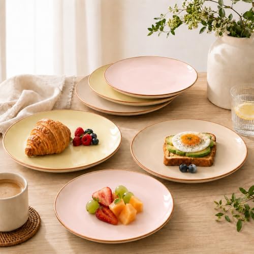 Dinner Plates Set of 6, 10 Inch Scratch Resistant Ceramic Plates, Pasta Plate, Salad Plate, for Main Course, Dishwasher and Microwave Safe, Warm Multicolor - Image 5