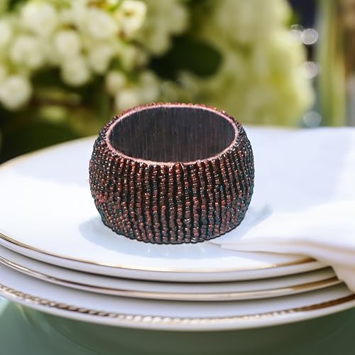 COTTON CRAFT Glitz Handmade Beaded Napkin Rings - Set of 12 - Brown - Image 6