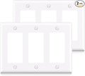 ELEGRP 3-Gang Decorative Wall Plates, Standard Size 4.53" H x 6.39" L Unbreakable Thermoplastic Faceplate Cover for Decorator Receptacle Outlet Switch, UL Listed (2 Pack, Glossy White)