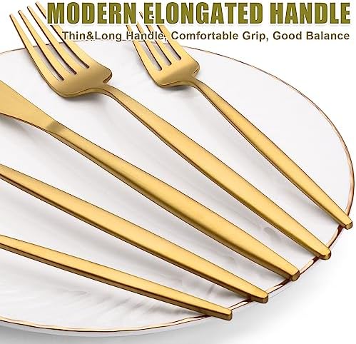 20 Piece Gold Silverware Set for 4, Terlulu Stainless Steel Flatware Set, Gold Cutlery Set Utensils Set, Tableware Include Forks Knives Spoons for Home Kitchen Restaurant Wedding, Satin Finish - Image 4