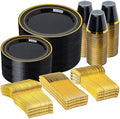 N9R 600PCS Black Gold Plastic Plates, Disposable Dinnerware Set for Party by N9RTABLEWARE