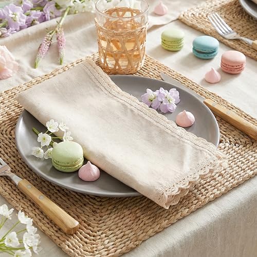The Beer Valley Set of 12 Flax Lace Cloth Napkins 20x20 Inch - Natural - Image 7