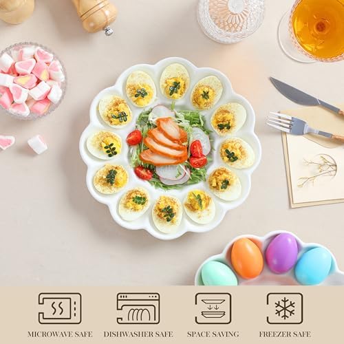 MALACASA Ceramic Deviled Egg Tray, 10 Inch Round Serving Platter, 12 Wells - Image 3