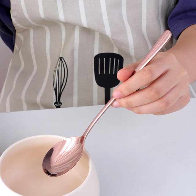 Buyer Star 5-pieces Rose Gold Dinner Table Spoons 8-Inch Stainless Steel Metal Korean Soup Spoons