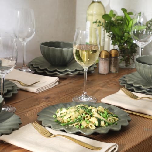 Gibson Elite Bistro Fleur Plates and Bowls Sets, 12-Piece Stoneware Dinnerware Set for 4, Matte Green Scalloped Dish Set with Dinner Plates, Salad Plates & Bowls - Image 6