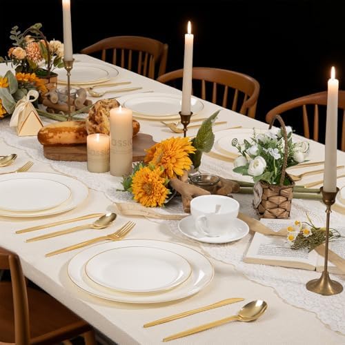 PULOTE 60 PCS Ivory Plastic Plates - Cream Plastic Disposable Include 30 Dinner and 30 Dessert Plates with Gold Rim - Ideal for Party & Wedding (Pack of 3) - Image 4