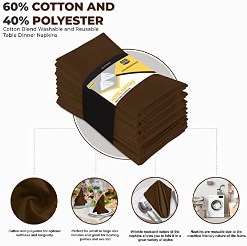 Utopia Kitchen Brown Cloth Napkins [12 Pack, 18x18 Inch] Absorbent Cotton Blend Washable and Reusable for Dinner, Restaurant, Lunch, Wedding and Hotel - Image 3