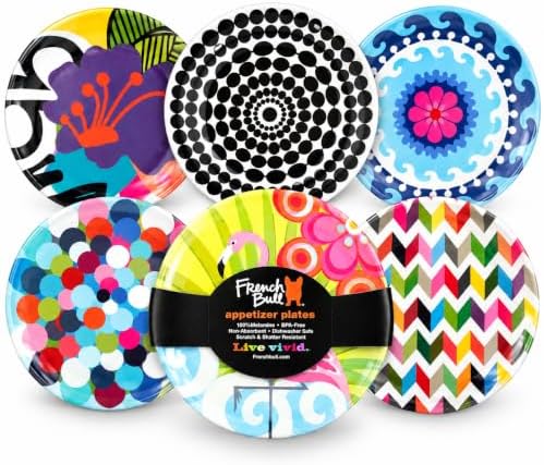 French Bull Melamine Assorted Plates-6 Piece Set -Melamine Dinnerware-Platter, Serving, Party, Platter, Dish (9" Salad Plate, Assorted) by FrenchBull