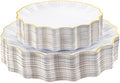 Rubtlamp Heavyduty 60Pcs Gold Plastic Plates - White Scalloped Plates with Gold Trim - Fancy plastic plates- 30 Dinner & 30 Dessert Platos for Party, Wedding (30 Guests) by Rubtlamp