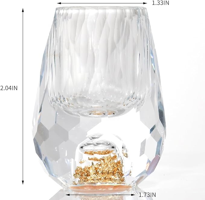 SIYOUKI Crystal Shot Glasses 0.5oz Set ，Decorated With 24K Gold Leaf Flakes, Lead-Free,Handmade Set Suitable For MaoTai,Spirits,Drinks Tastin, Gift-Box Packaging (Diamond-2PCS)