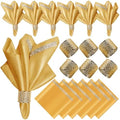 VIJIV 12 Pack Cloth Napkins and Gold Napkin Rings Set of 6, 17x17 Bling Trim Satin Cocktail Napkins Cloth Washable Personalized Dinner Napkins for Wedding Party Holiday Decorative by VIJIV