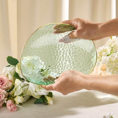 realluck 100Pcs Clear Green Plastic Plates with Gold Rim - Image 6