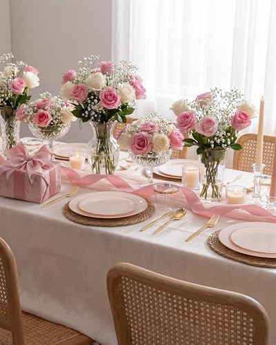 bUCLA 150PCS Pink Plastic Plates - Pink and Gold Disposable Include 25 Each (Dinner & Dessert) Plates, 25 Knives, 25 Forks, 25 Spoons and 25 Cups, Ideal for Party & Wedding - Image 6
