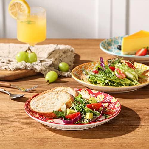 Metahom Ceramic Salad Plates Set of 6, 8 Inch Colorful Dessert Plates - Image 6
