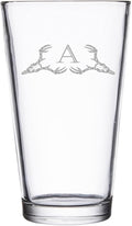 Hat Shark Deer Skull Letter Monogram Pint Beer Glass, 16 oz, Clear, A-Z Initials (1, Letter A)