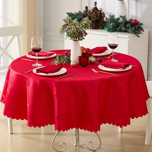 Newbridge Christmas Ribbons and Bows Red 70" Round Tablecloth - Image 5