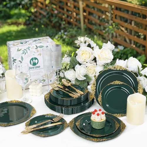 125PCS Green and Gold Plastic Plates for Wedding and Party - Image 6