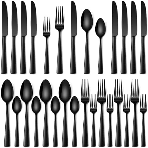 Stapava 20 Pcs Black Silverware Set, Food-Grade Stainless Steel Flatware Set for 4 Mirror Polished Cutlery Utensil Sets Include Dinner Knives Spoons and Forks Set Dishwasher Safe for Home Restaurant by StapavaSilverwareSet