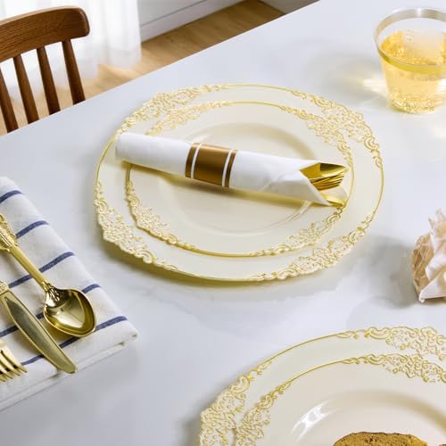 Bestluck 350PCS Ivory Disposable Dinnerware for 50 Guests - Image 7