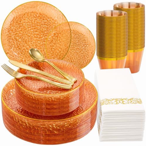 DaYammi 175PCS Clear Orange Plastic Dinnerware Set for 25 Guests by DaYammiwillaccompanyyou