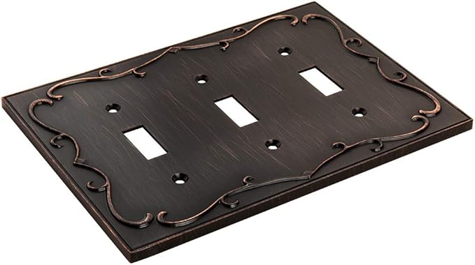 French Cabriole Decorative Wall Plate Switch Plate Outlet Cover (Triple Toggle, Aged Bronze)