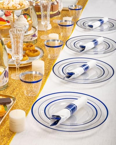 Goodluck 350 Pcs Disposable Clear Blue Plates and Napkins Party Supplies - Image 3