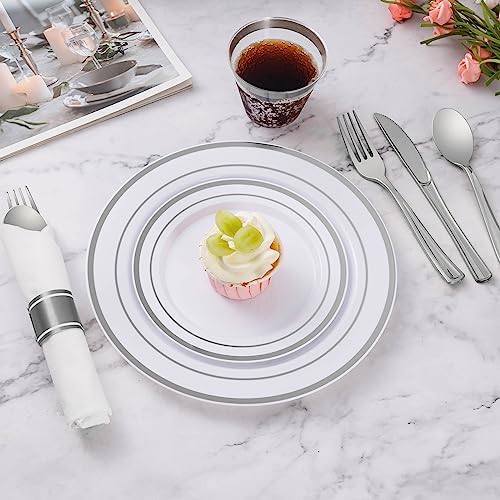 Goodluck 490 Piece Silver Plastic Dinnerware Set for 70 Guests - Image 4