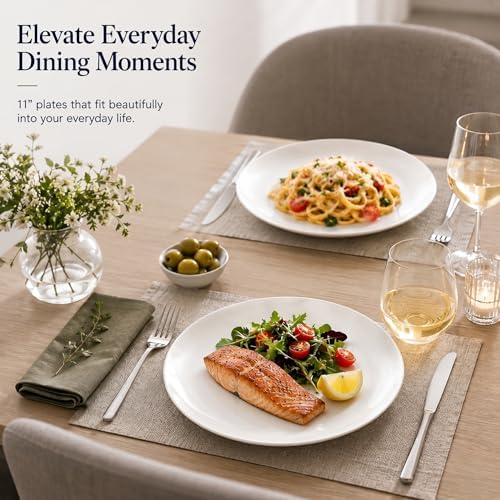 Large Dinner Plates Set of 6, 11 Inch Ceramic Plates – White Porcelain Dinner Plates for Kitchen, Serving & Everyday Use, Microwave & Dishwasher Safe - Image 2