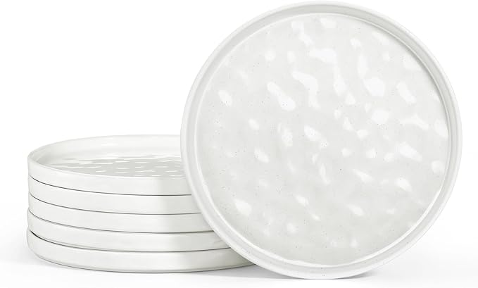 LIANYU Dinner Plates Set of 6, 7.9 Inch Large Ceramic Dessert Plate for Kitchen, Porcelain Serving Dishes for Salad Appetizer Cake Bread, Scratch Resistant, Microwave & Dishwasher Safe, Polar White