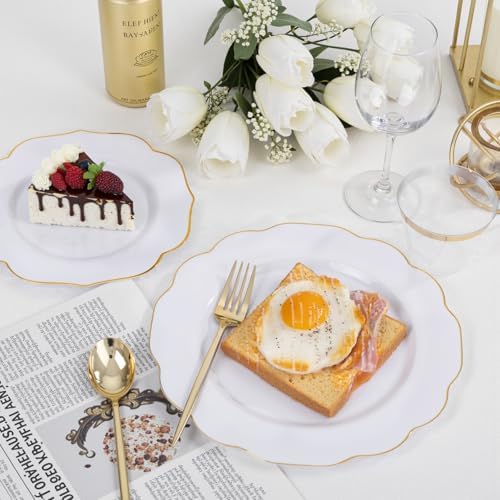 bUCLA 180PCS White and Gold Plastic Plates Disposable - White with Gold Rim Dinnerware Set Include 30 Guests Dinner & Dessert Plates, Cups, Cutlery Set for Wedding, Party & Thanksgiving Table Decor - Image 4