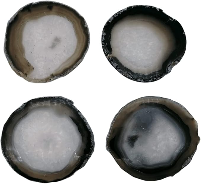 Agate Coaster for Drinks Polished Agate Slices Crystal Coasters with Rubber Gray 3-4" Coffee Table Decor Bar Sets for The Home