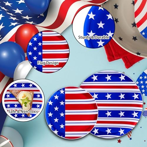 Festiva 175Pcs 4th of July Plates & Red White Blue Disposable Plastic Silverware &Clear Blue Cups-American Flag Patriotic Party Supplies for,4th of July&Memorial Day - Image 5