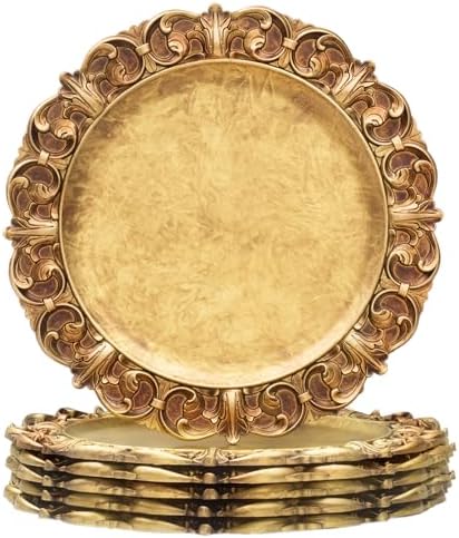 MAONAME 14" Antique Gold Charger Plates Set of 6, Round Plate Chargers by MAONAME