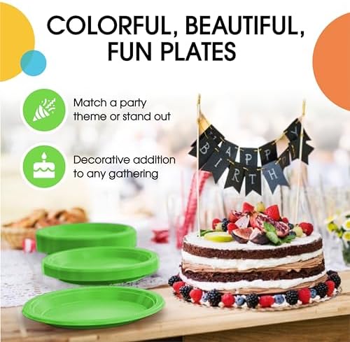 Party Solids Sturdy Lime Green Plastic Plates 7" Cake Plates 50 Pcs - Image 5